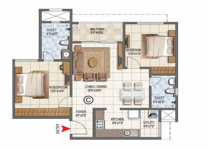 Featured Image of Prestige Clover Dale 2 BHK Floor Plan