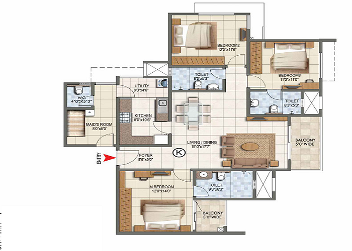 Featured Image of Prestige Clover Dale 3 BHK Floor Plan