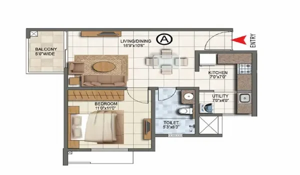 Featured Image of Prestige Clover Dale 1 BHK apartment floor plan